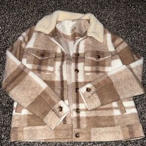 Cynthia Rowley Cream and Brown Sherpa Jacket